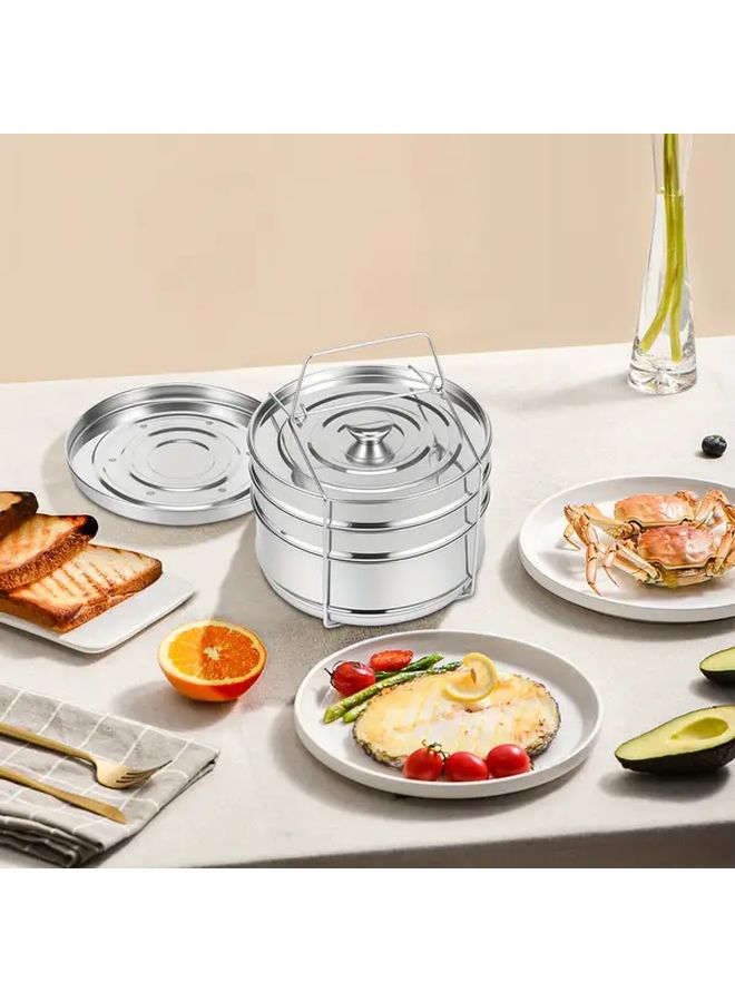 3 Tier Stainless Steel Stackable Steamer Plate Silvery Color Even Heat Distribution - Image 1